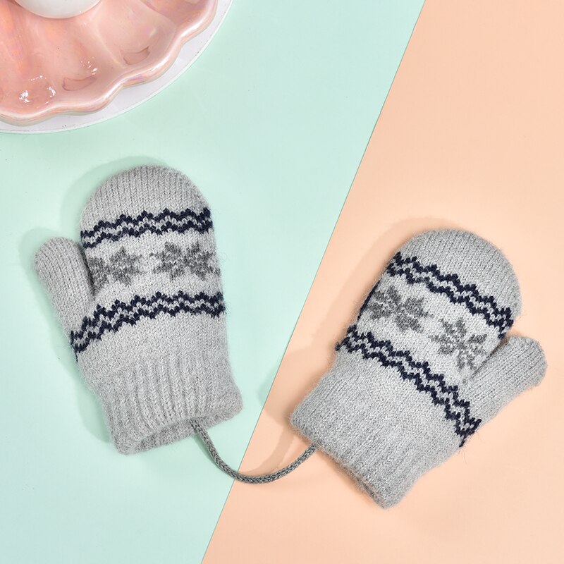 Winter gebreide kinderhandschoenen warme zachte konijnenwol cartoon kinderhandschoenen kindervingerhandschoenen voor jongens en meisjes: Grijs