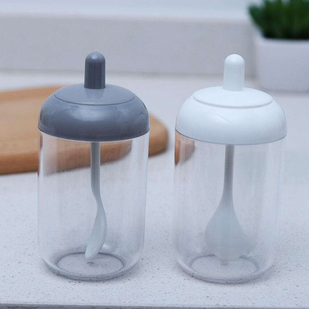 Kitchen Plastic Condiment Bottles Spice Jar With Spoon Kitchen Seasoning Salt Oil Coffee Beans Container Home Paprika Storage Bo