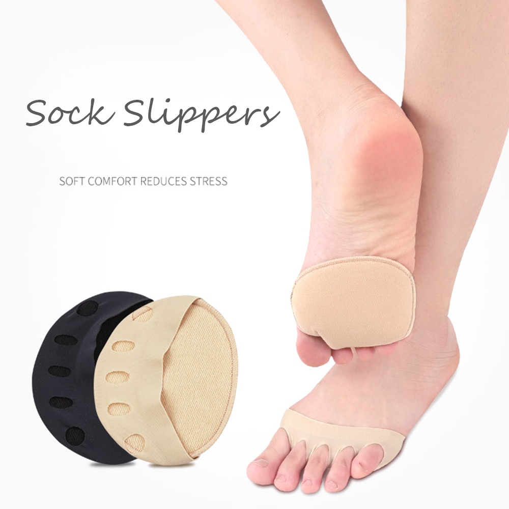 Coussin Invisible pour l'avant-pied, 1 paire, chaussettes en coton pour femmes, coussinets éponge en soie glacée, doublure antidérapante, bout ouvert, chaussettes sans talons