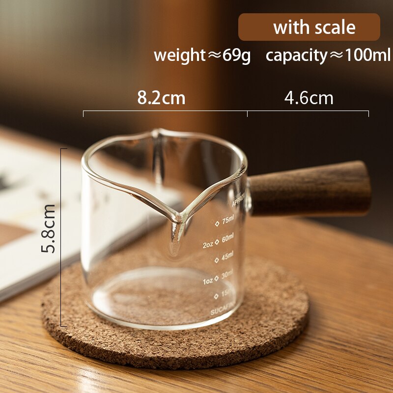 Glas Mini Melk Cup Met Houten Handvat Japanse Melk Opschuimen Kannen Koffie Suiker Melk Pot Wees Mond Keuken Koffie Levert: with scale