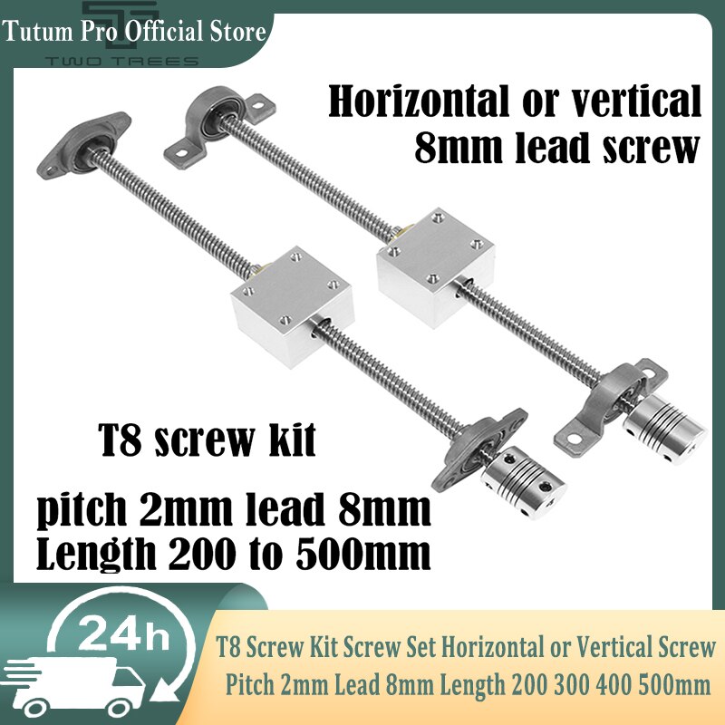 T8 Screw Kit Screw Set Horizontal or Vertical Screw Pitch 2mm Lead 8mm Length 200 300 400 500mm 3D Printer CNC Engraving Machine