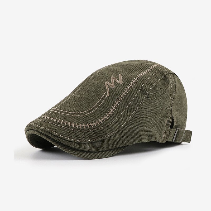 Casquettes gavroche classiques pour hommes, chapeau bec de canard en coton lavé, broderie en coton, casquette plate réglable, béret de boulanger vintage: Vert armée