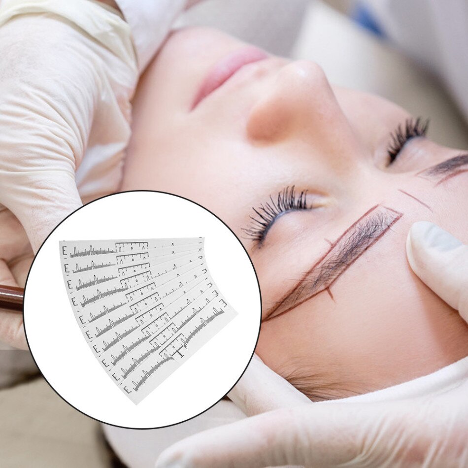 10/50/100 Pcs Accurate Permanent Makeup Eyebrow Shaping Tools Disposable Eyebrow Measurement Ruler Sticker Mdf