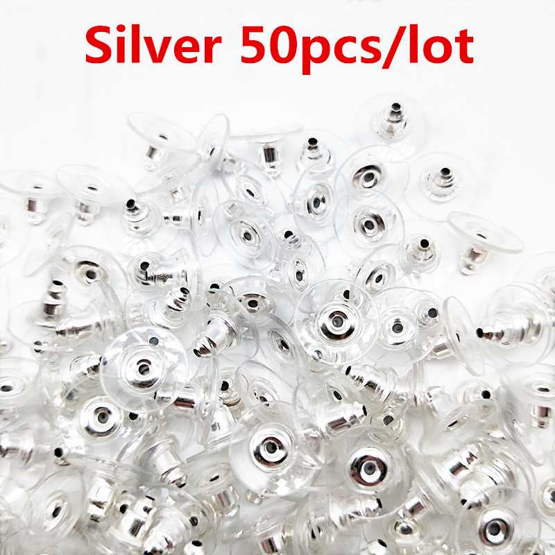 50/100 pièces pas cher résultats de bijoux en métal accessoires perles bouchons d'oreille écrous de poteau clair souple Silicone caoutchouc boucle d'oreille dos bouchon: 9