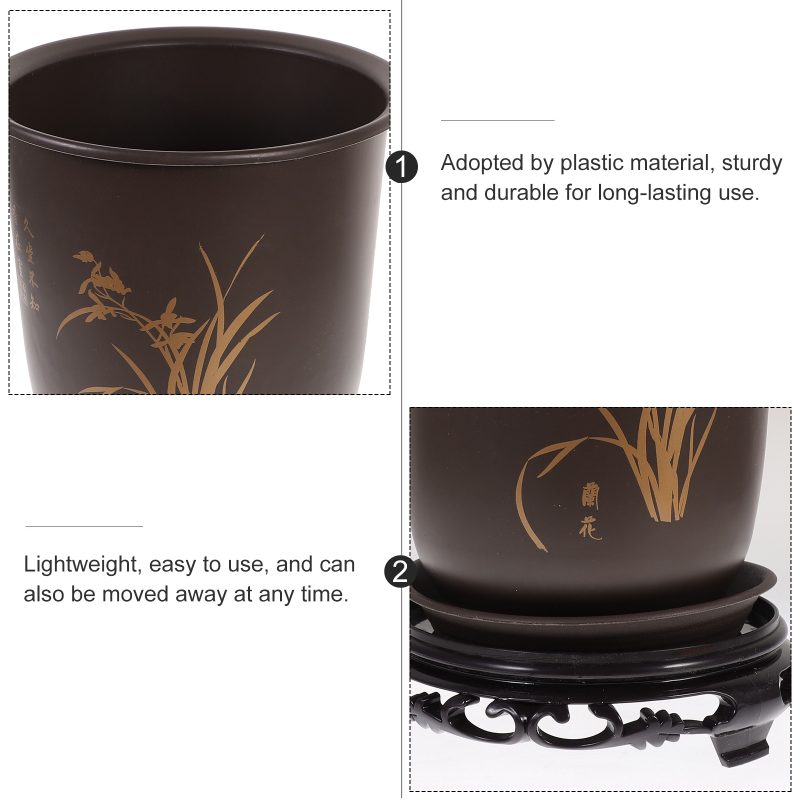 Pot de fleurs en plastique arrondi avec base, conteneur de plantes de jardinage, support de plantation d'orchidées