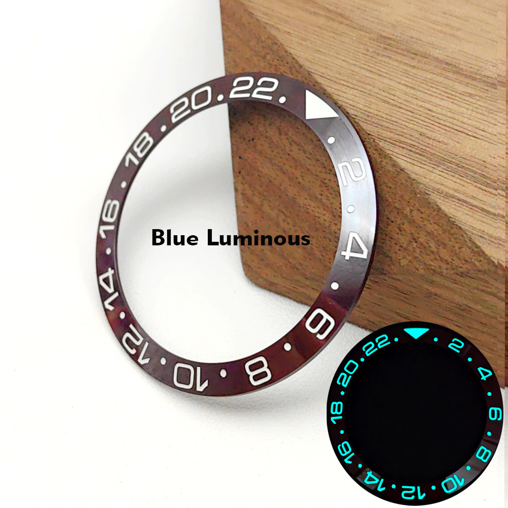 Inserto de bisel de reloj GMT luminoso azul de 38mm apto para SKX007 SRPD GMT caja de reloj NH35 piezas de anillo de inserción de bisel de cerámica: Violeta-rosa
