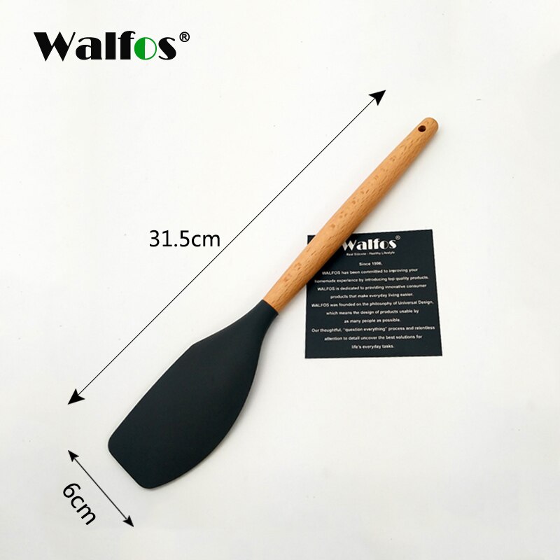 Walfos köksredskap naturligt bokträ handtag silikon köksredskap set silikon matlagning verktyg set köksredskap set: Spatel e