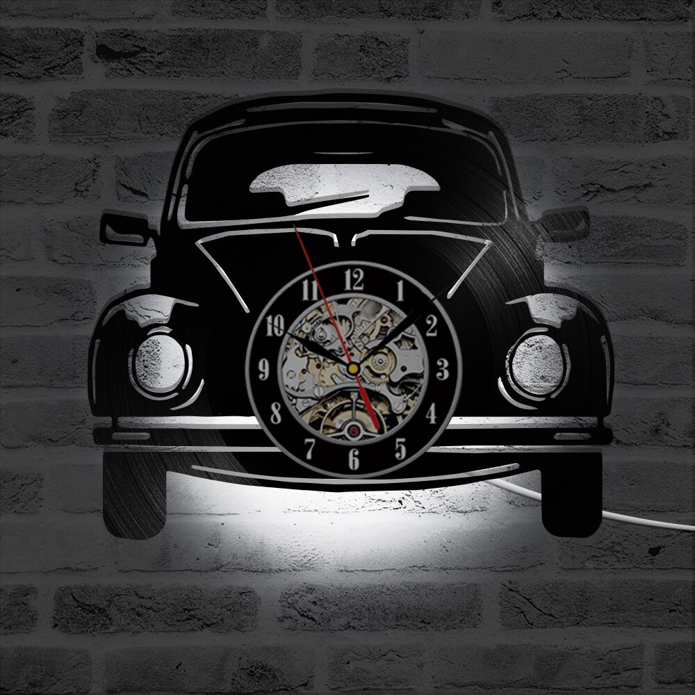 Reloj de disco de vinilo con forma de coche, creativa, estilo antiguo, decoración clásica de hogar, reloj de pared LED