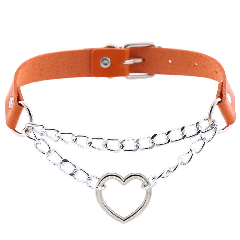 Wollet Jewelry personality PU leather peach heart love collar necklace chain heart-shaped neckband neck chain clavicle: Orange