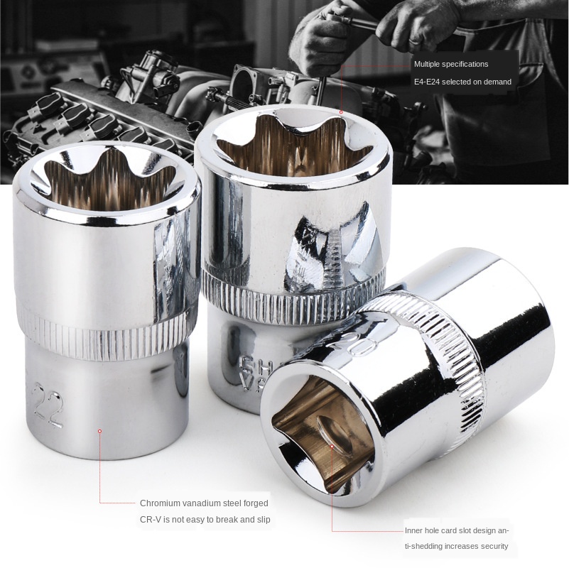 14pcs/set E Plum Blossom Star Female Drill Bit Socket Set 1/2" 3/8" 1/4" Driver E4-E24 Repair Tool Hand Tool Set