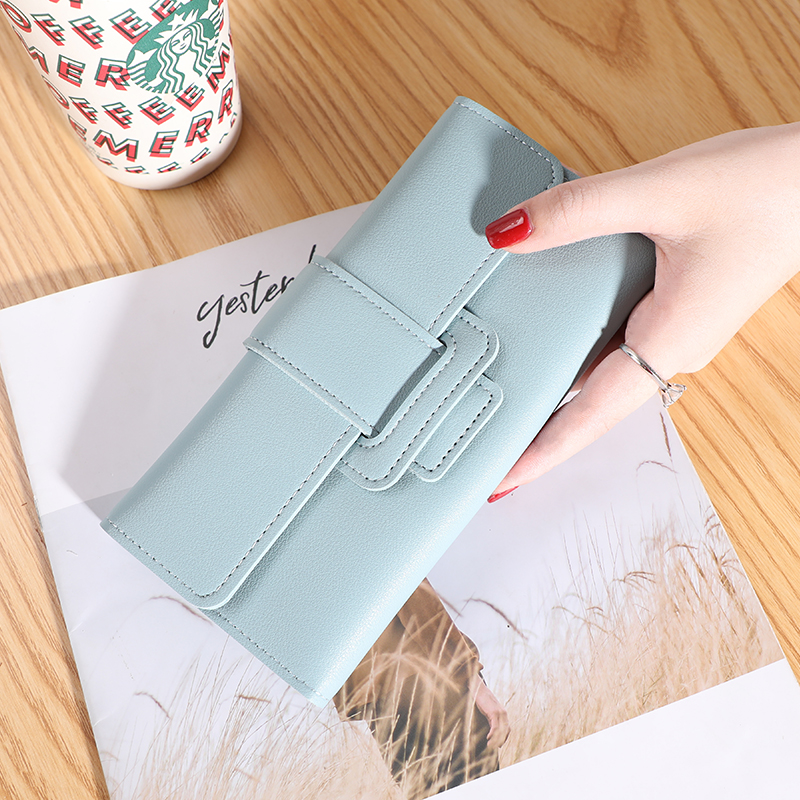 Women's Wallet Long Card Holder Tri-fold Flip Cover Korean Style Student Change Bit Multifunctional Wallet: SKY BLUE