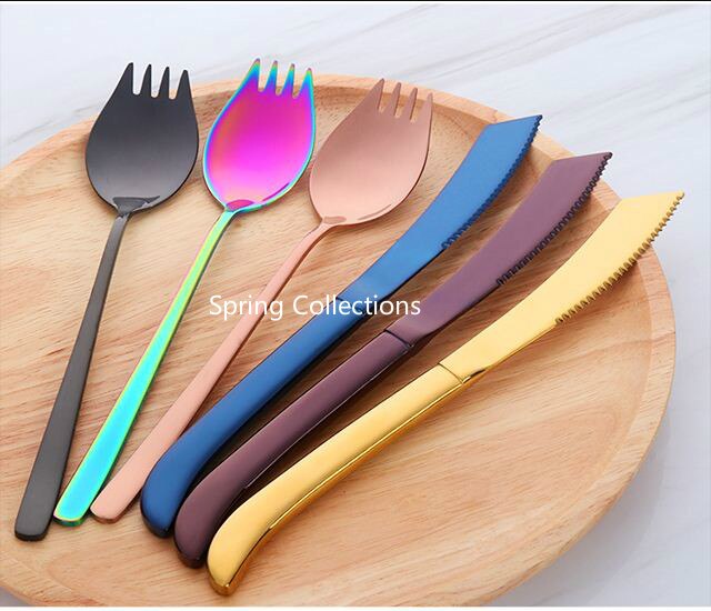 304 Stainless Steel Rainbow Color Steak Knife Western Style Dinner Knives Tableware Set Sharp Cutlery Dinnerware Accessories