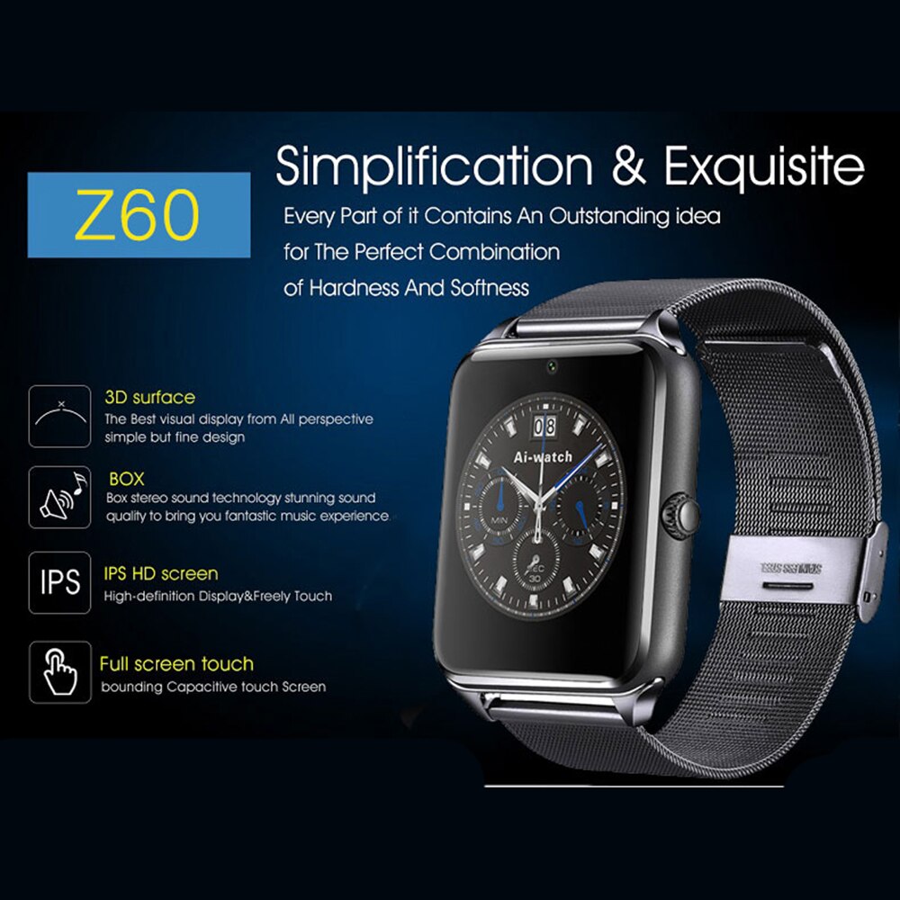 Smart Horloge Alarm Oproep Herinnering Sport Roestvrijstalen Horloge Ondersteuning Tf Sim Multi-Taal