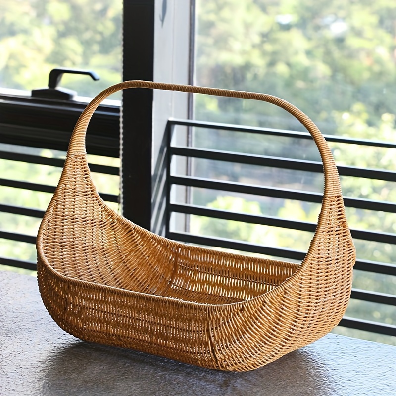 Cesta de pan tejida a mano y bandeja de frutas en ratán natural, cesta de estilo rústico para servir pan y frutas