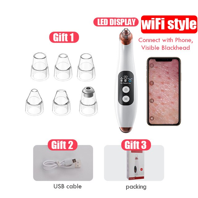 Blackhead Remover Face Deep Nose Cleaner T Zone Pore Acne Pimple Removal Vacuum Suction Facial Diamond Beauty Clean Skin Tool Bl: Visible  with Box
