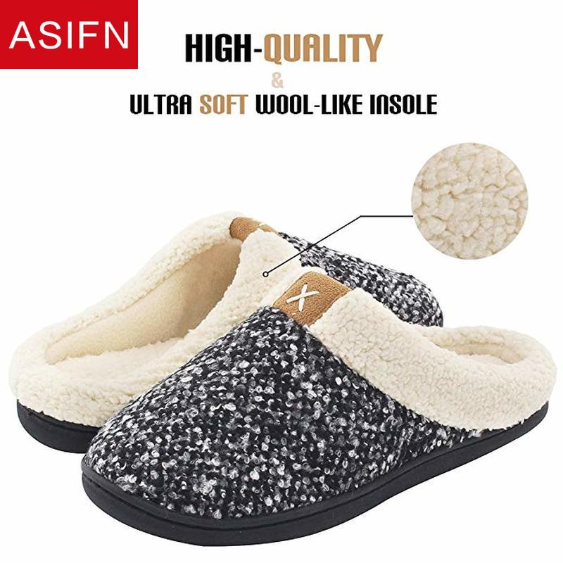Asifn Mannen Thuis Gezellige Traagschuim Slippers Met Bont Warm Indoor Man Basic Antislip Winter Slippers Sepatu Pria mannen Schoenen