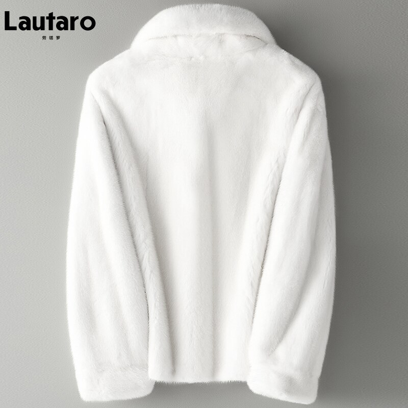Lautaro Winter Korte Witte Dikke Warme Faux Nertsen Bontjas Vrouwen Zakken Runway Luxe Pluizige Harige Jas Koreaanse Mode