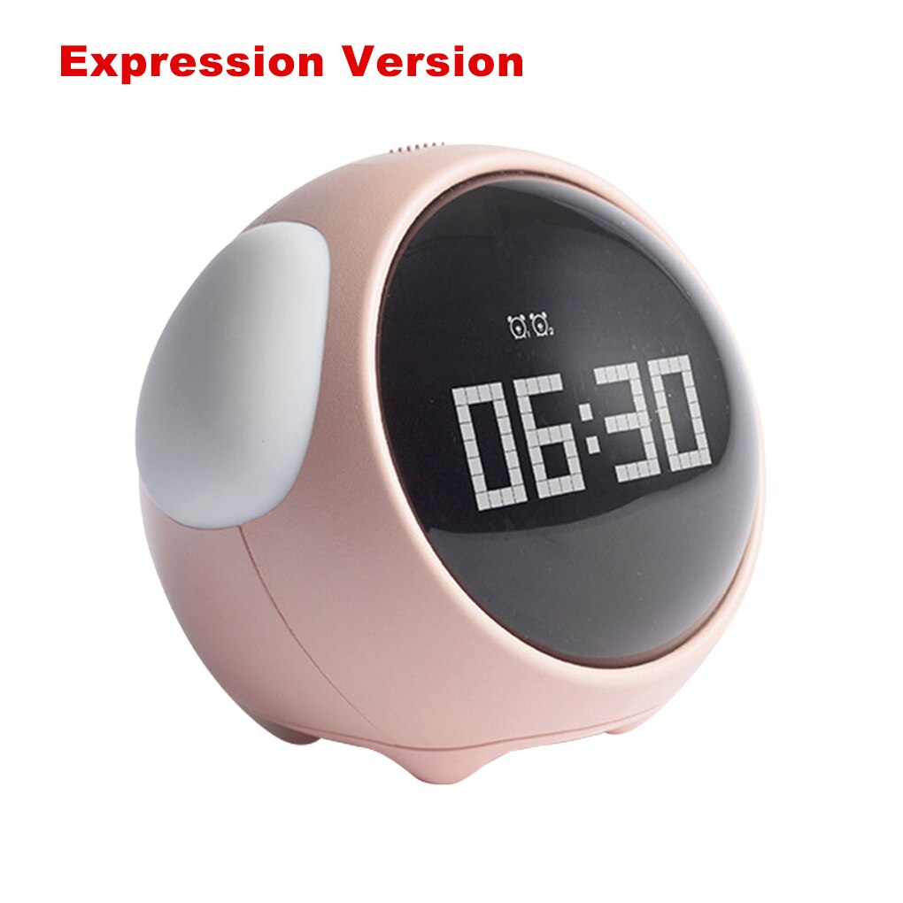 Cute Expression LED Alarm Clock Child Voice Control Bedside Voice Control Night Light Snooze Chargeable Child Alarm Clock: B