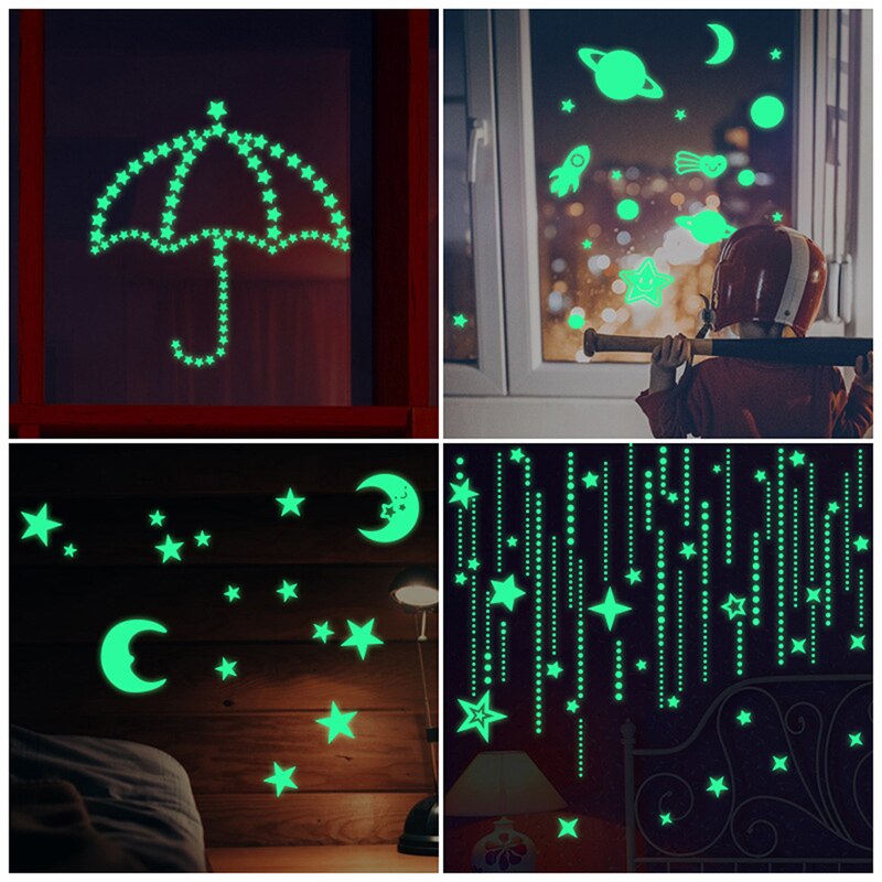 3D Bubble Lichtgevende Sterren Stippen Muurstickers Glow In The Dark Moon Voor Living Home Kid Kamer Wanddecoratie Fluorescerende stickers