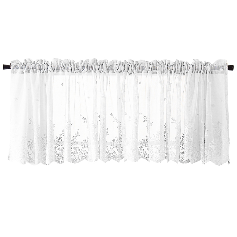 Floral Short Curtain for Kitchen Window Living Room Lace Half Coffee Curtains Window Sheer Drape Tulle Home Decoration Cortinas: White Half-curtain / M 130x41cm