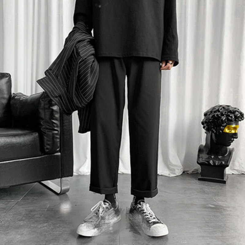 Pantalones coreanos negros para hombre, ropa informal japonesa, de chándal Harajuku, Hip-Hop, de talla grande,: XL