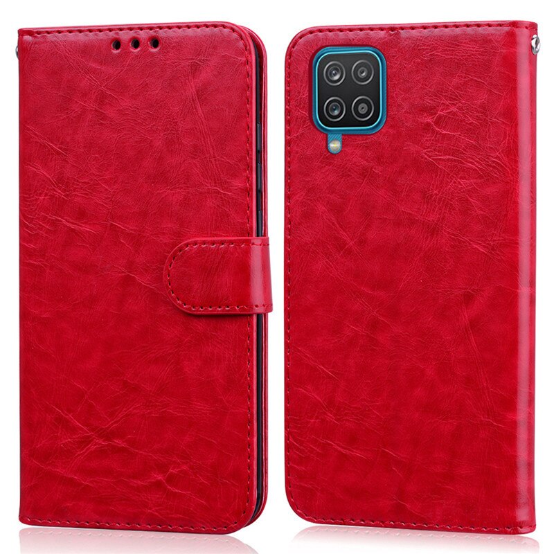 Flip Case Voor Samsung Galaxy A12 Case Wallet Magnetische Luxe Boek Lederen Case Voor Samsung A12 Een 12 Telefoon Tas gevallen Coque Fundas: Red