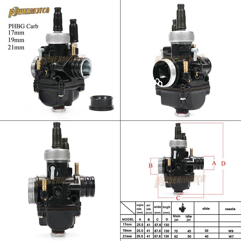 Motorcykel 12mm 15mm 17mm 19mm 21mm phbg puch carburador sort racerkarburator carb 2- takt til yamaha ktm puch zuma atv bws