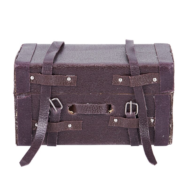 1:12 Poppenhuis Miniatuur Vintage Leer Hout Koffer Mini Bagage Doos
