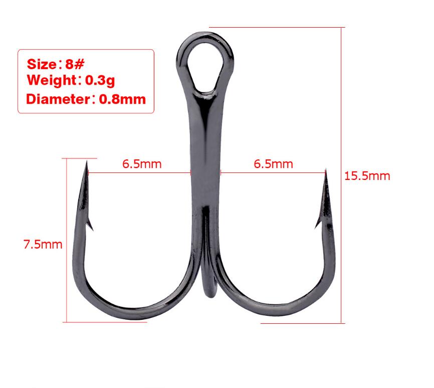 10 Uds. De anzuelos de pesca de Material de carbono de acero alto, anzuelo de pesca negro triple, redondos y doblados, para agua salada 3/0 #-10 #, herramientas de aparejos: 8