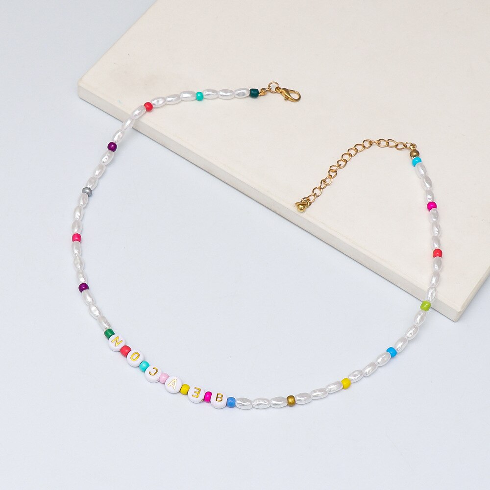 Collar bohemio de arcilla polimérica para mujer, gargantilla de perlas barrocas con cuentas amarillas, joyería hecha a mano para la playa: NA067-7