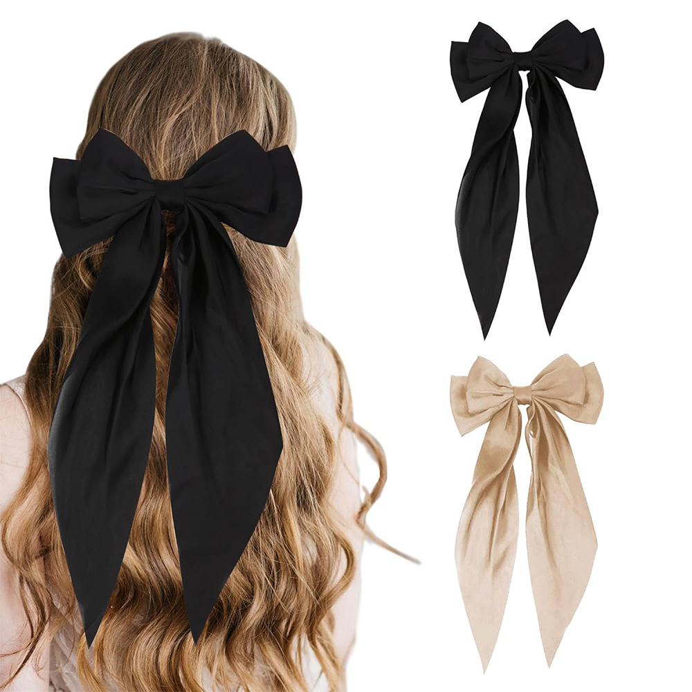 Lazos para el pelo para niña, cintas de color rosa/Negro/Blanco, accesorios para el cabello, Clip de Primavera de satén sólido Simple, pasador para el cabello para mujer: Rojo