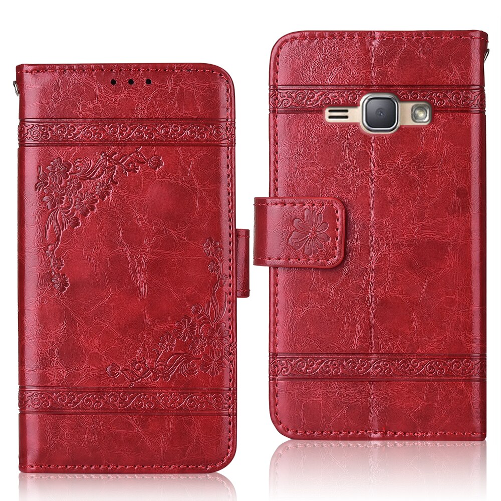 J1 J120 J120F SM-J120F Case Flip Portemonnee Lederen Case Voor Op Samsung Galaxy J1 J120 Back Cover J12016 J 120 Coque: oil-Red