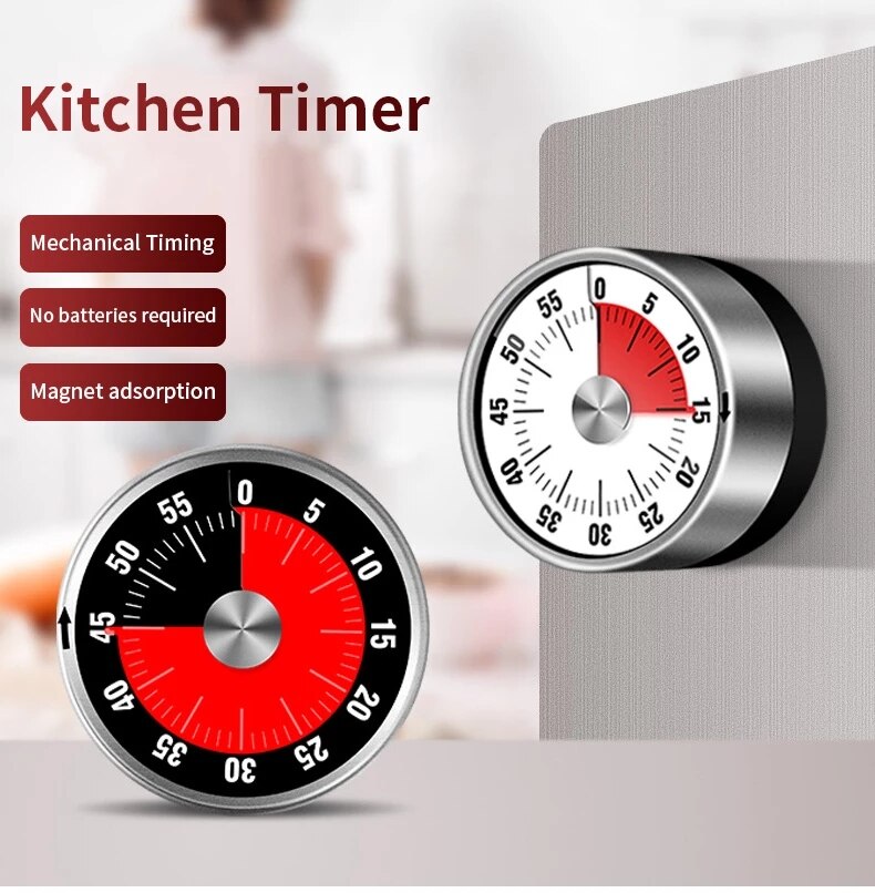 Stainless Steel Visual Timer Mechanical Kitchen Timer 60-Minutes Alarm Cooking Timer With Loud Alarm Magnetic Clock Timer