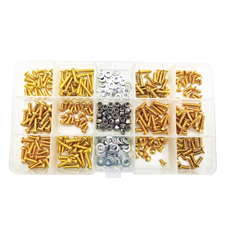 RC Car Screw Set - 1/8 1/10 Scale - Golden & Silver - Metal Box - for HSP Axial