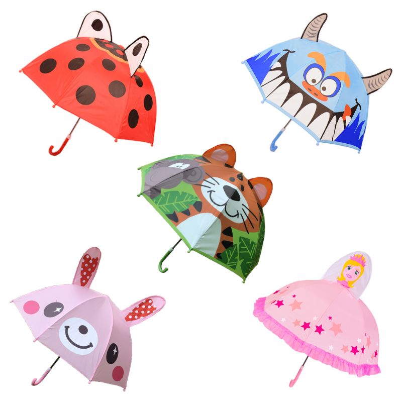 Kinderen Paraplu Met Dierlijke Oren Jongens Meisjes Cartoon Lange Handvat Licht Paraplu E15B