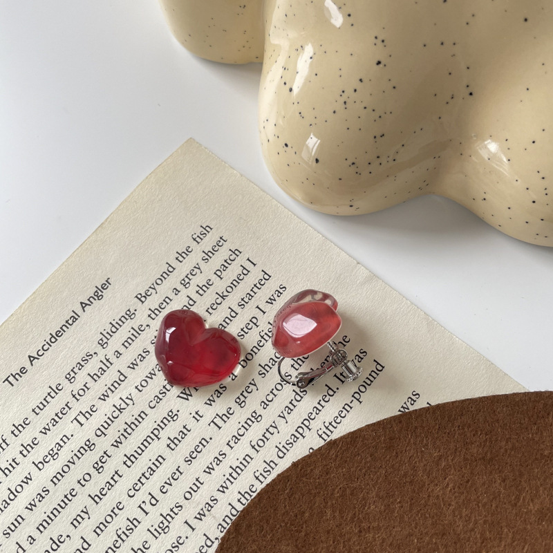 Boucles d'oreilles en acrylique Macaron Transparent, carré irrégulier géométrique, Simple résine pierre en forme de cœur, boucles d'oreilles sans Piercing: heart red clip