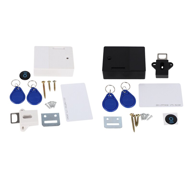 2set RFID Electronic Cabinet Lock DIY for Wooden Drawer Cabinet, Ready for Use & Programmable(Black&White)