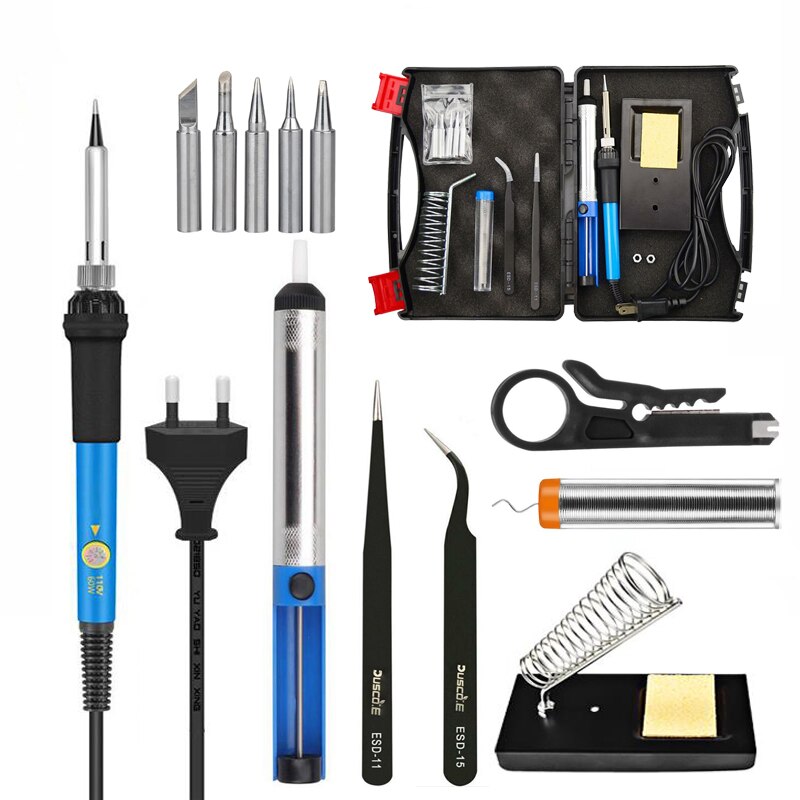 80w 110v 220v justerbar temperatur elektrisk lödkolv kit svetslödning omarbetning station värme penna reparation verktyg set: 110v us-kontakt / 60w järnsats b