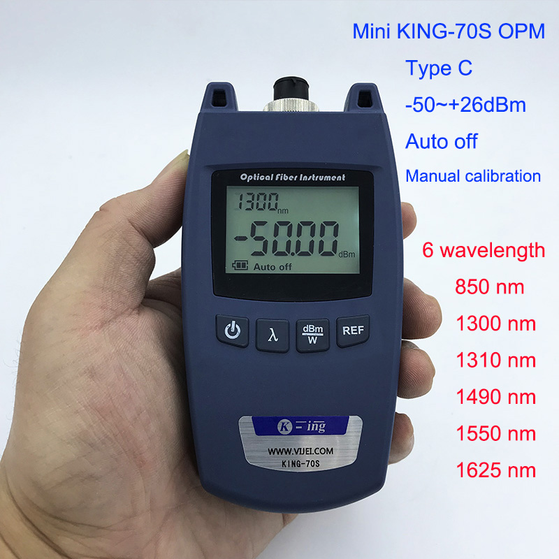 FTTH Mini Optische Power Meter King-70S Type C OPM Glasvezel Kabel Tester-50dBm ~ + 26dBm SC/FC Universele interface Connector