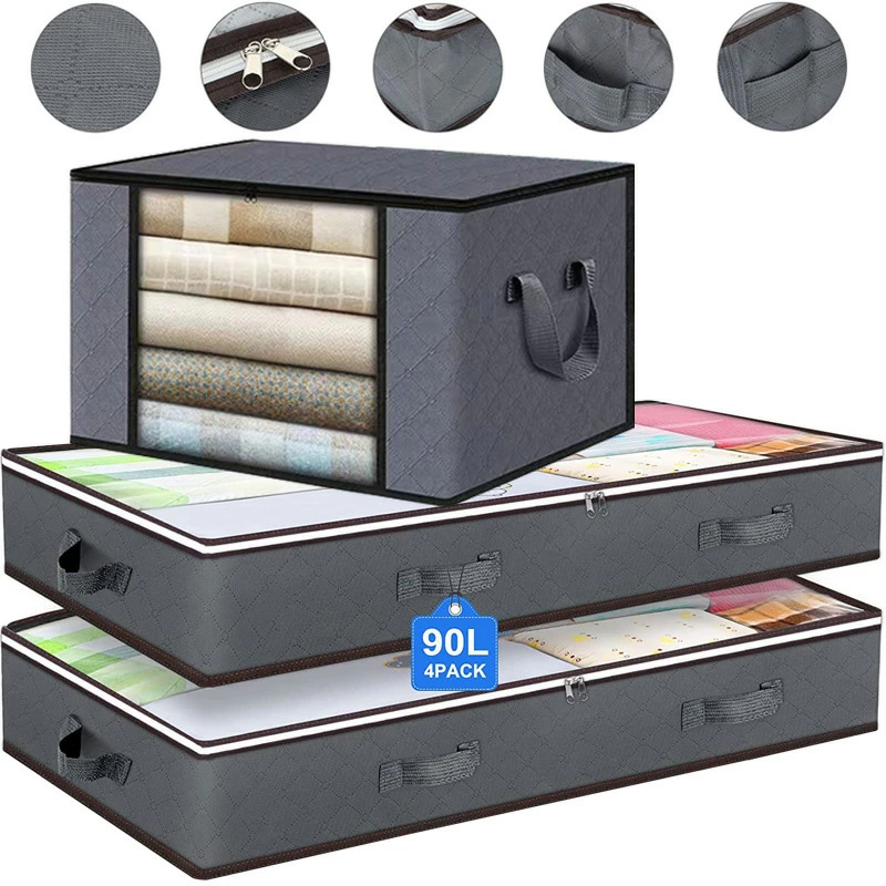 90L Sturdy Under Bed Storage Containers Organizer Large Capacity Clothes Bins and Bedroom Foldable Storage Bag with Clear Window: SKY BLUE