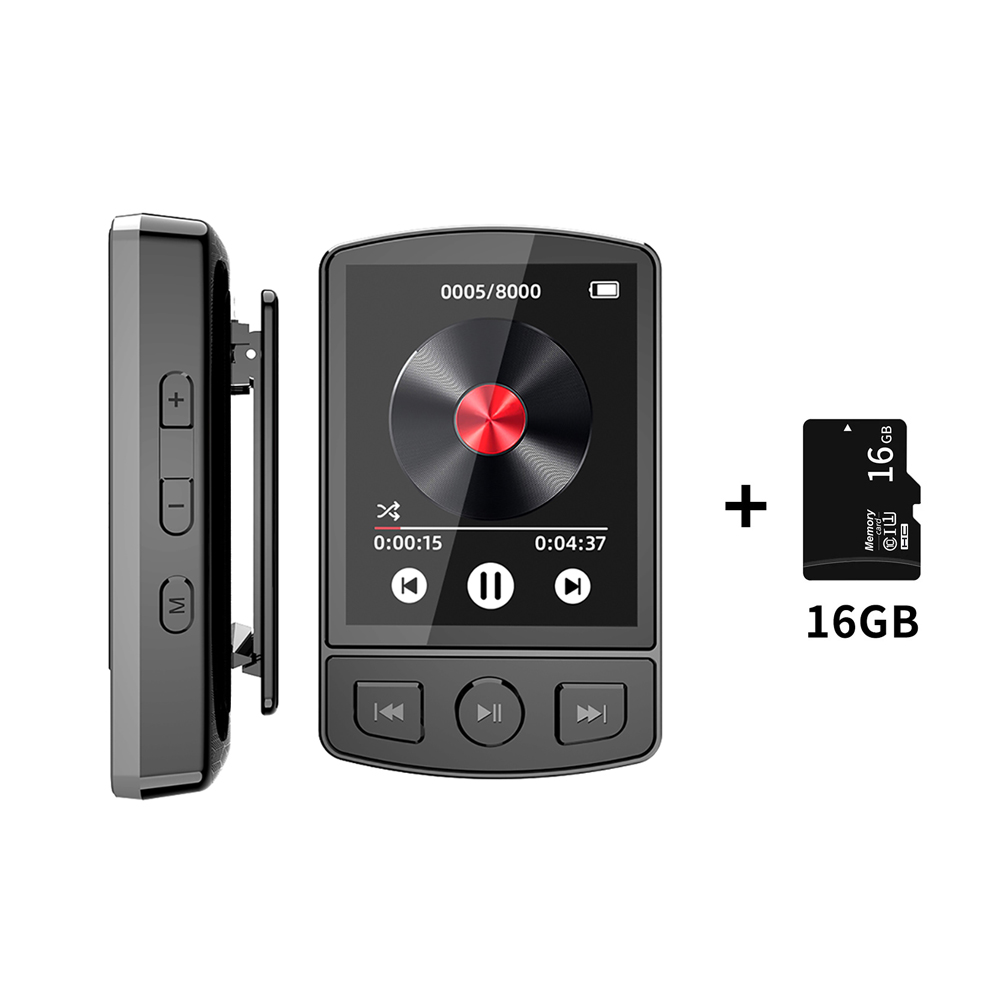Bluetooth 5.0 mp3 player sem fio mp4 player alto-falante embutido portátil estéreo leitor de música suporte rádio fm gravação e-book: Preto
