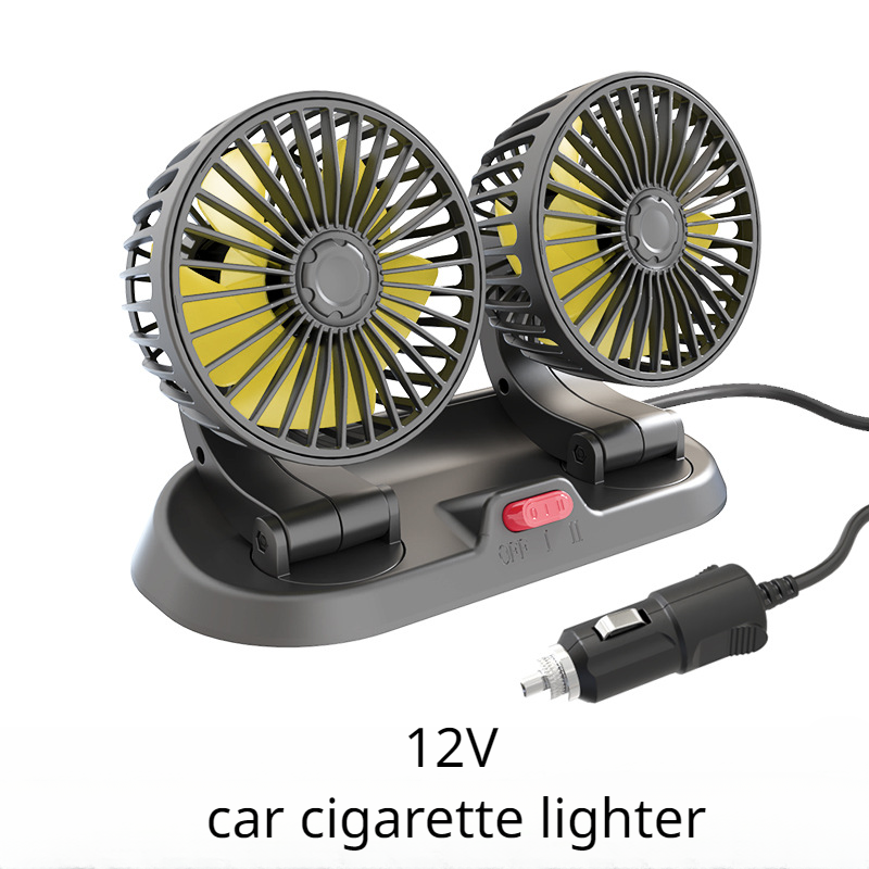 Ventilador automotriz de 12v para coche, dispositivo de ventilación ajustable de 360 °, 3 cabezales, poco ruido, multifuncional, tarjeta de estacionamiento temporal: Naranja