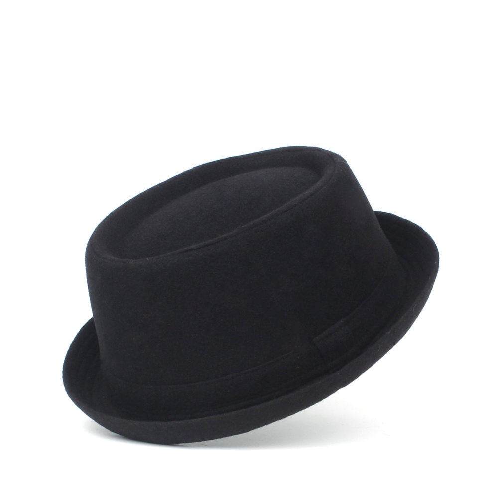 100%  uld mænd svinekød pie hat til far vinter sort fedora hat til herre flad bowler svinekød top hat størrelse sml xl