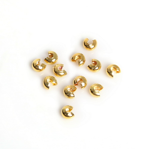 100Pcs/lot 3mm Silver/Gold/Gunmetal/Rhodium/Bronze/Copper Plated Alloy Crimp Beads Round Covers For DIY Jewelry Finding: Gold