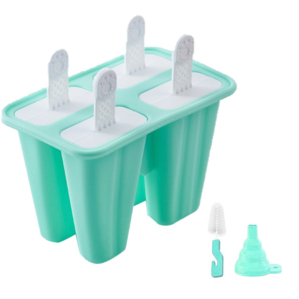 Molde de silicona reutilizable para hacer helados para niños, 4 cavidades, herramientas de bricolaje con embudo y cepillo de limpieza, barra, 3 uds.: green