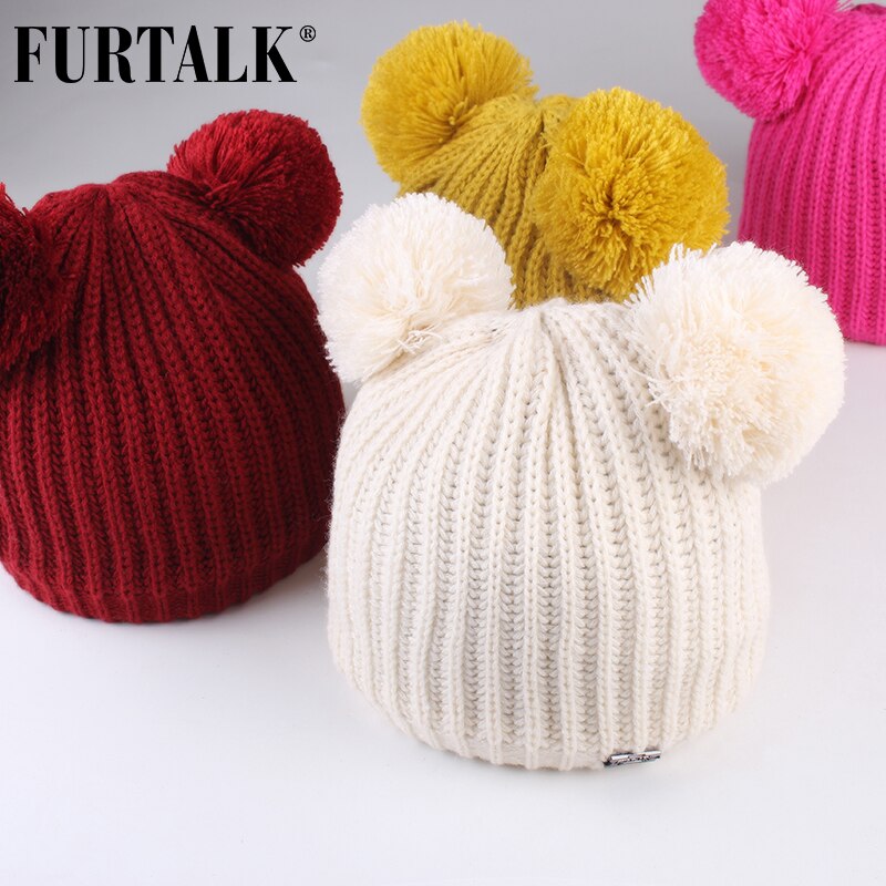 Furtalk lasten talvihattu ja huivisetti lapsille lämmin talvi kaksinkertainen pom pom hattu poikavauva tytöt fleece neulottu pipo hattu ja huivi