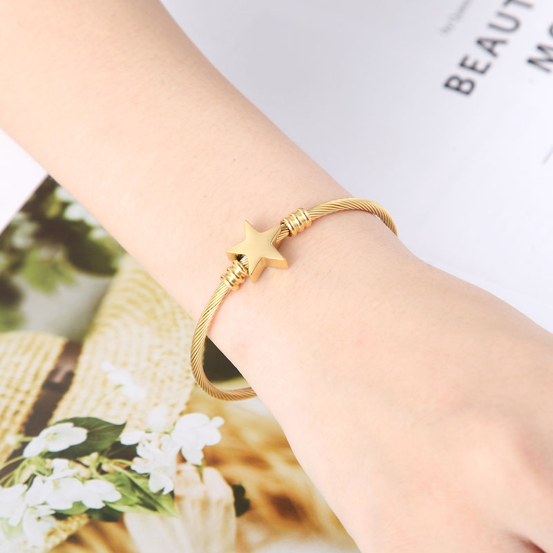 Cute Star Shape Bangle Adjustable Size Bracelet Stainless Steel Twisted Cable Wire Jewelry Women Love