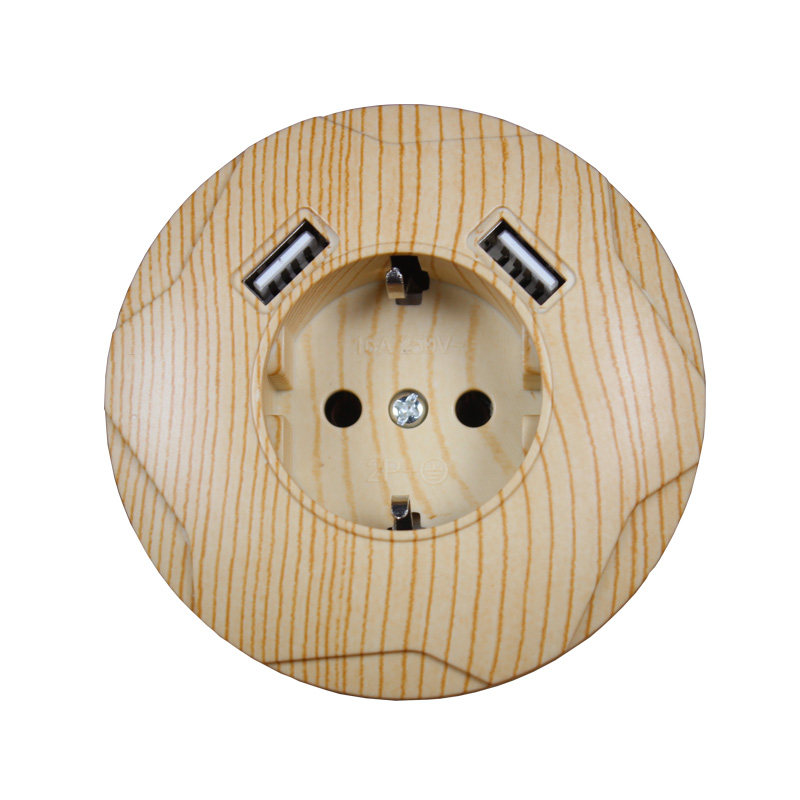 Prise murale USB ronde Double Port USB 5V 2A Usb arbre bois couleur prise electrique steckdose C001