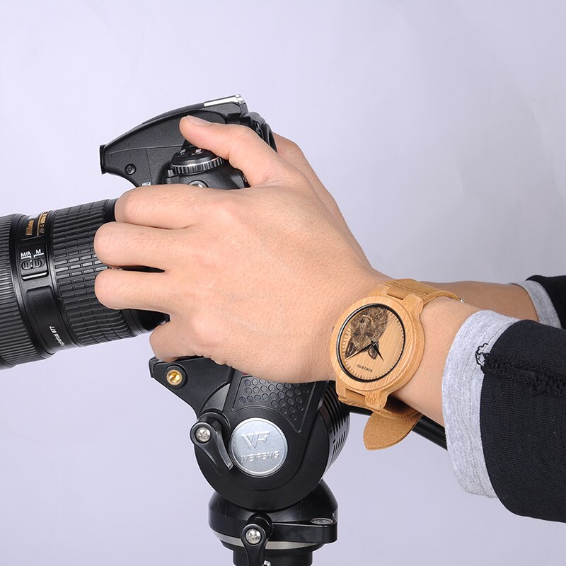Bobo Vogel Bamboe Horloge Mannen Speciale Levensechte Uv Print Dial Gezicht Houten Polshorloge Relogio Masculino Uurwerken