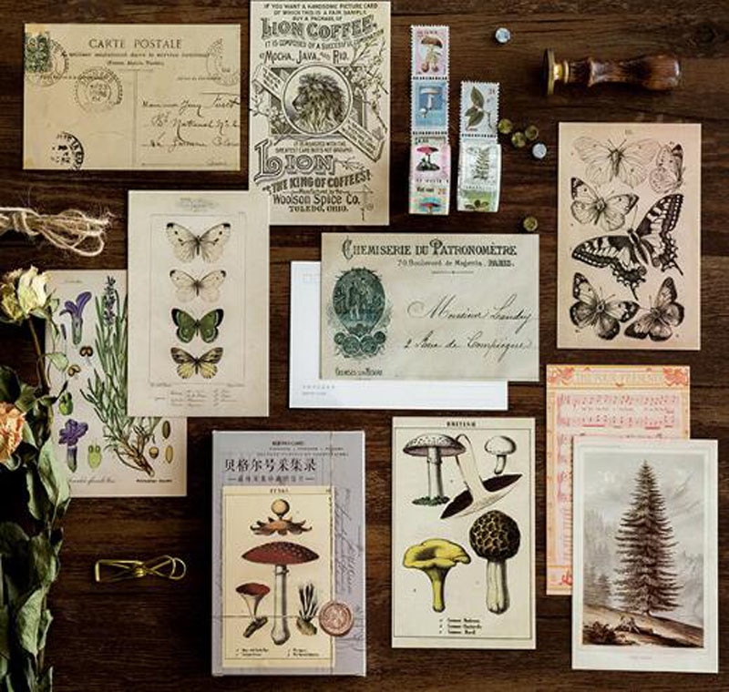 30 stk/sæt skriftlig hilsen postkort gamle skovdyr planter lomo kort vintage skrivepapir beskedblok